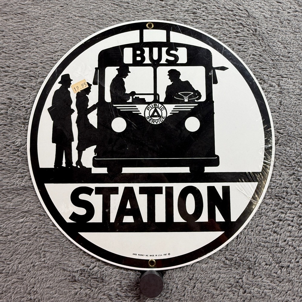 Vintage 1987 Ande Rooney Metal Sign Public Service Bus Station SEALED NEW 11"